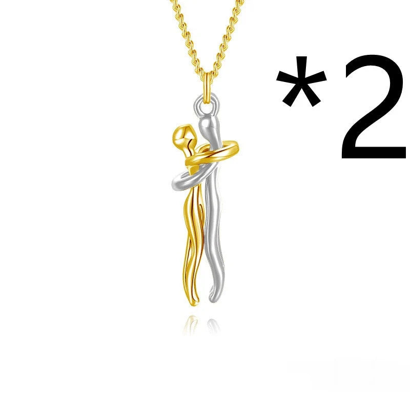 Affectionate Hug Necklace for couples, brass pendant with snake bone chain