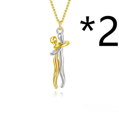 Affectionate Hug Necklace for couples, brass pendant with snake bone chain