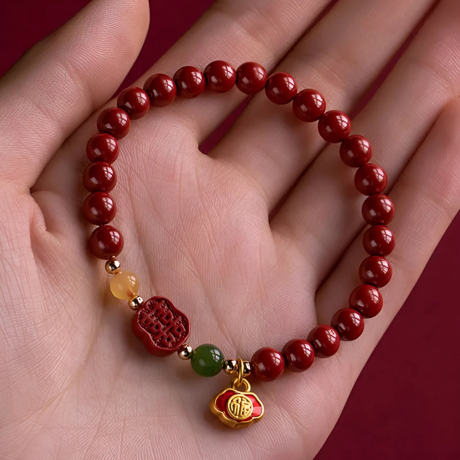 Emperor Sandstone bracelet with Fu character in New Chinese Style design