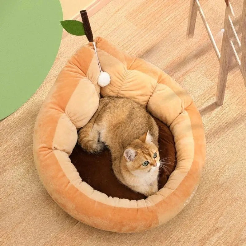 Soft green pet bed kennel for cats with a removable cotton cushion inside