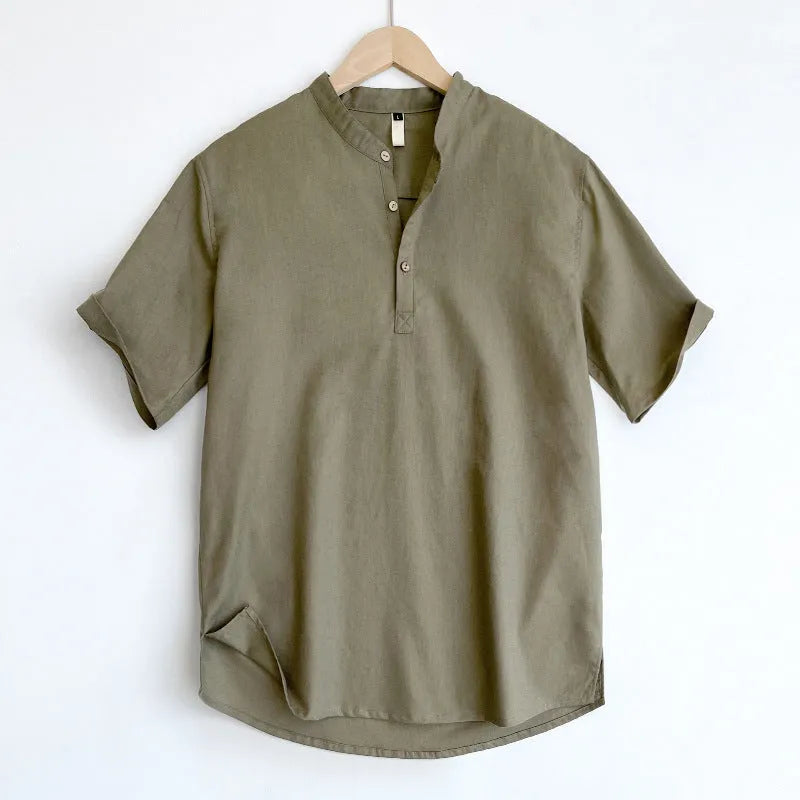 Men's lightweight linen-cotton blend short sleeve t-shirt in solid colours