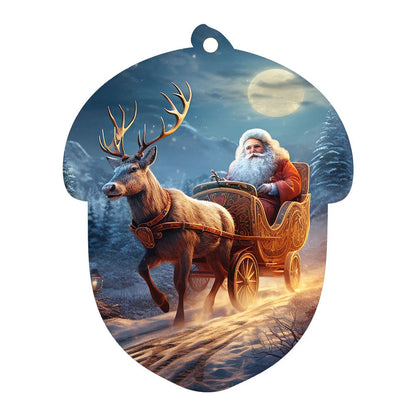 A charming acrylic car-shaped ornament with vibrant colors and a reflective finish, perfect for Christmas decor.