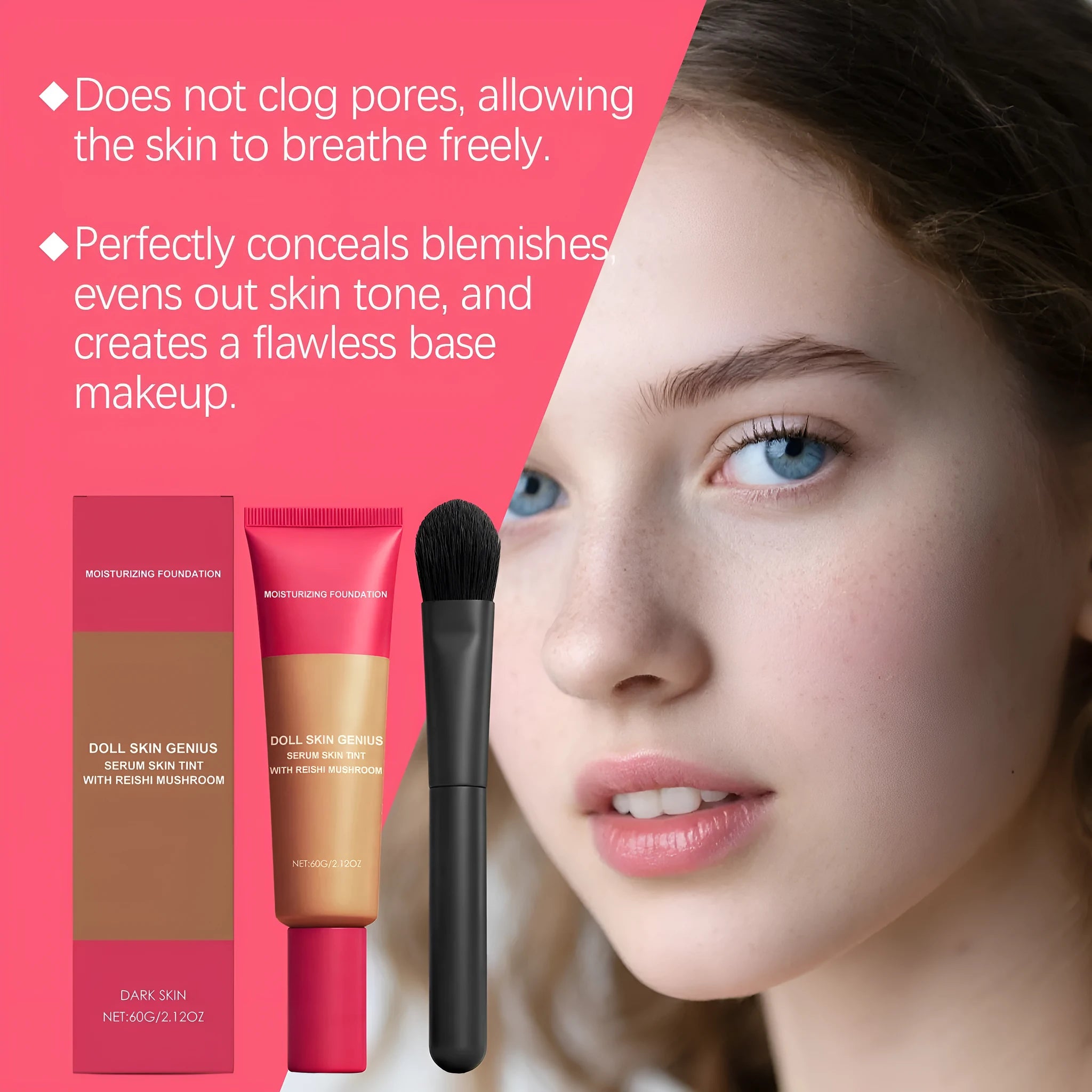 Foundation cream light and matte clear 60g pot with brush in three colour shades