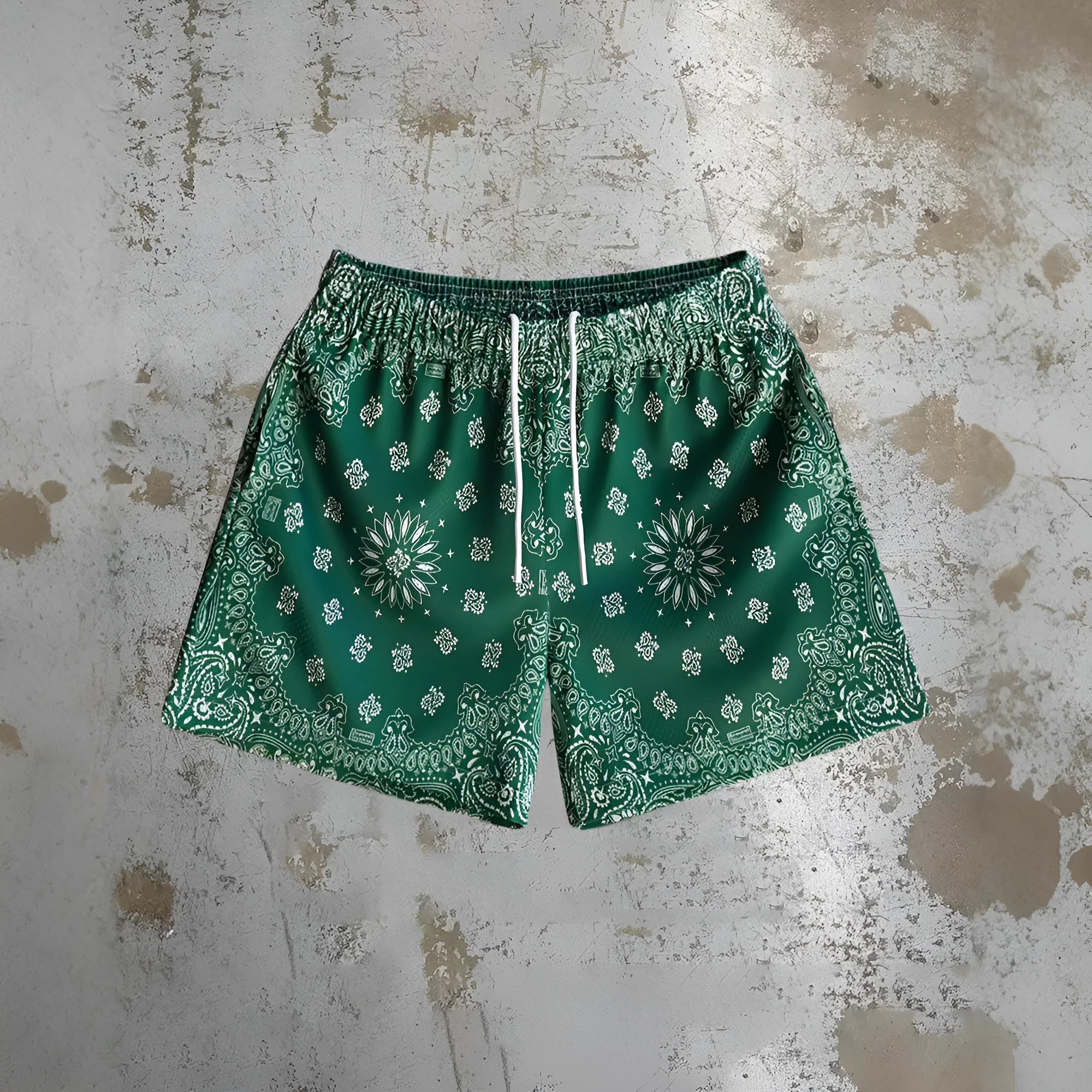 Men's quick-drying digital print beach shorts in loose fit with elastic waistband