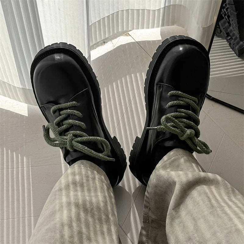 Big Head black leather-look derby shoes with a platform sole and traditional lacing.