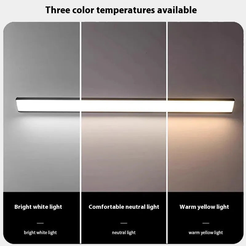 Black aluminium LED strip wall lamp 150cm 48W with PC shade, modern waterproof design