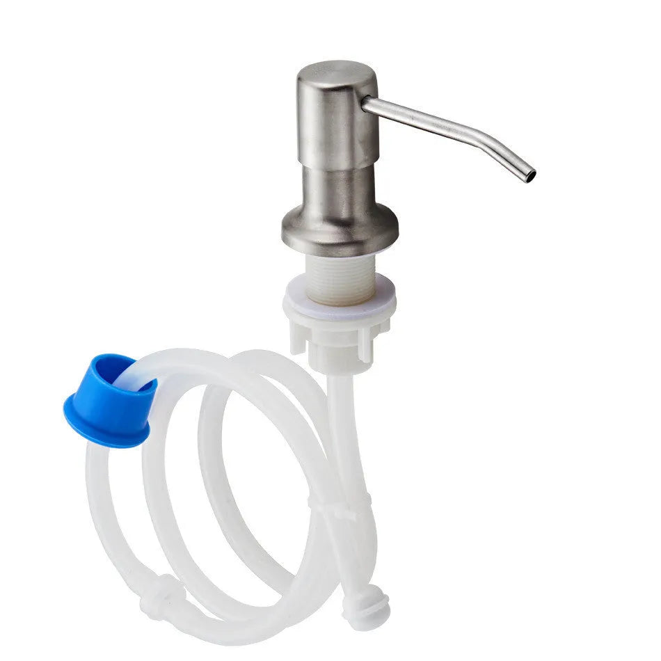 Stainless steel hand-press sink soap dispenser with 1.15m silicone extension tube for bathroom use