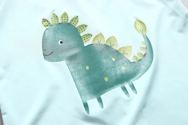 Light green dinosaur print children's nylon swimsuit with matching sun hat for boys