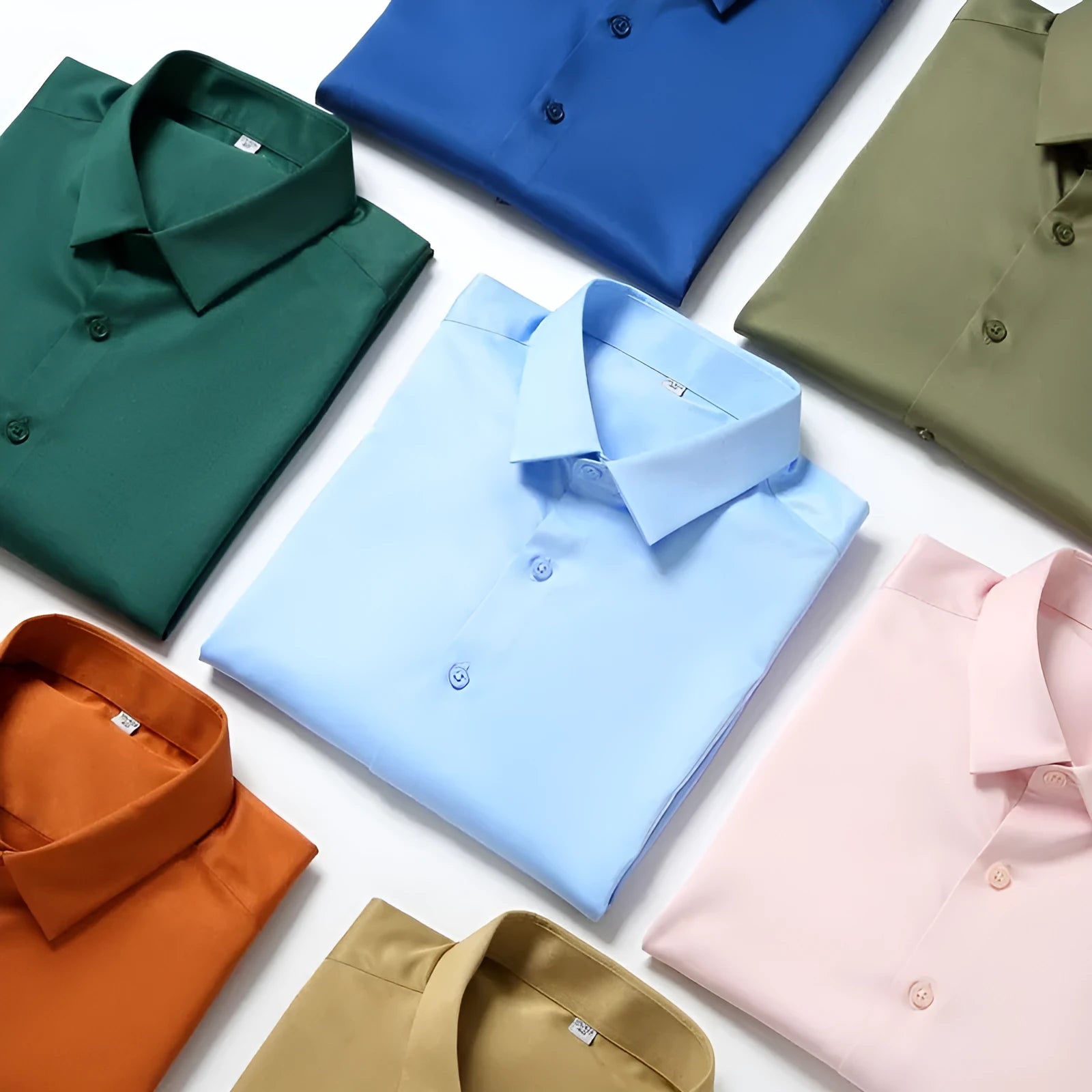 Man wearing a solid colour long-sleeved elastic silk shirt in a loose fit.