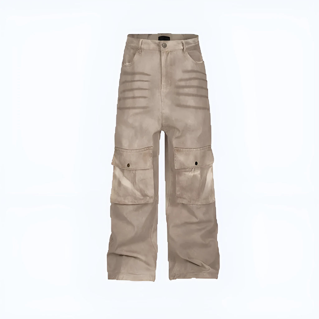 Marble Dark women's straight-leg loose casual trousers made from pure cotton denim on a mid-waist.