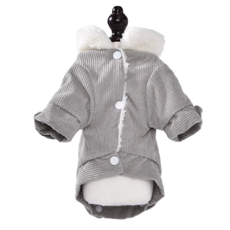 Grey lambswool-lined dog fleece vest for winter warmth shown on a medium-sized dog