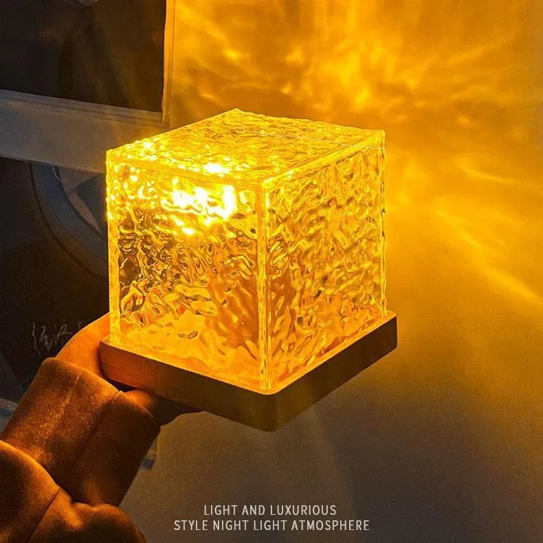 LED water ripple projection night light with crystal refraction and remote control