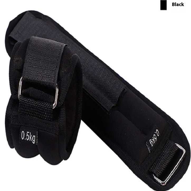 Pair of all black steel sand filled weighted sandbag leggings for leg training, 1kg option