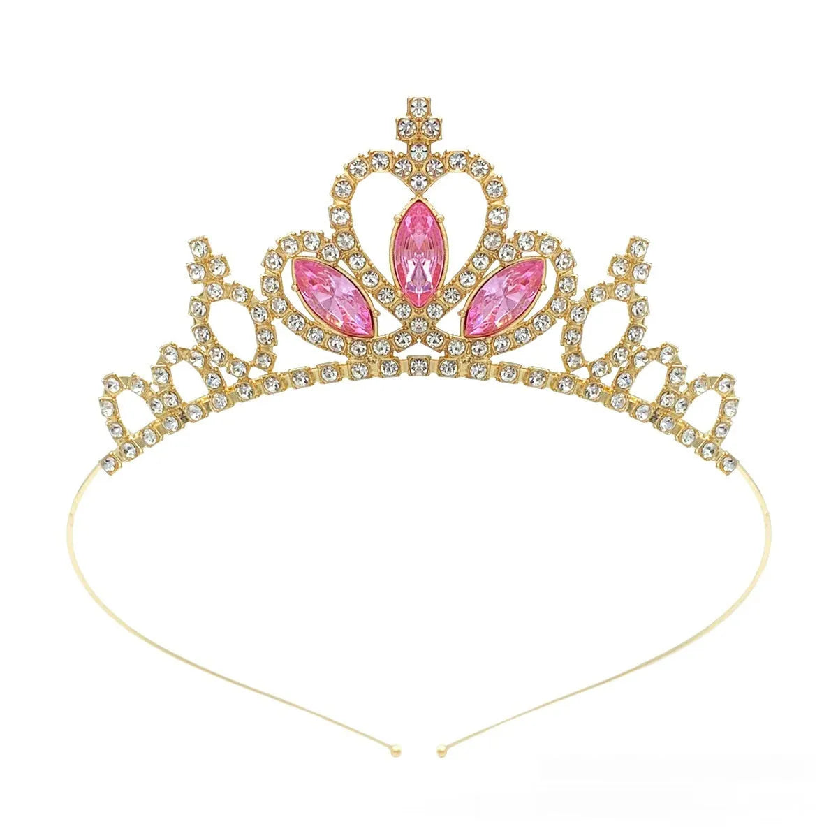 Gold electroplated alloy princess crown tiara with crystal accents for girls birthday parties