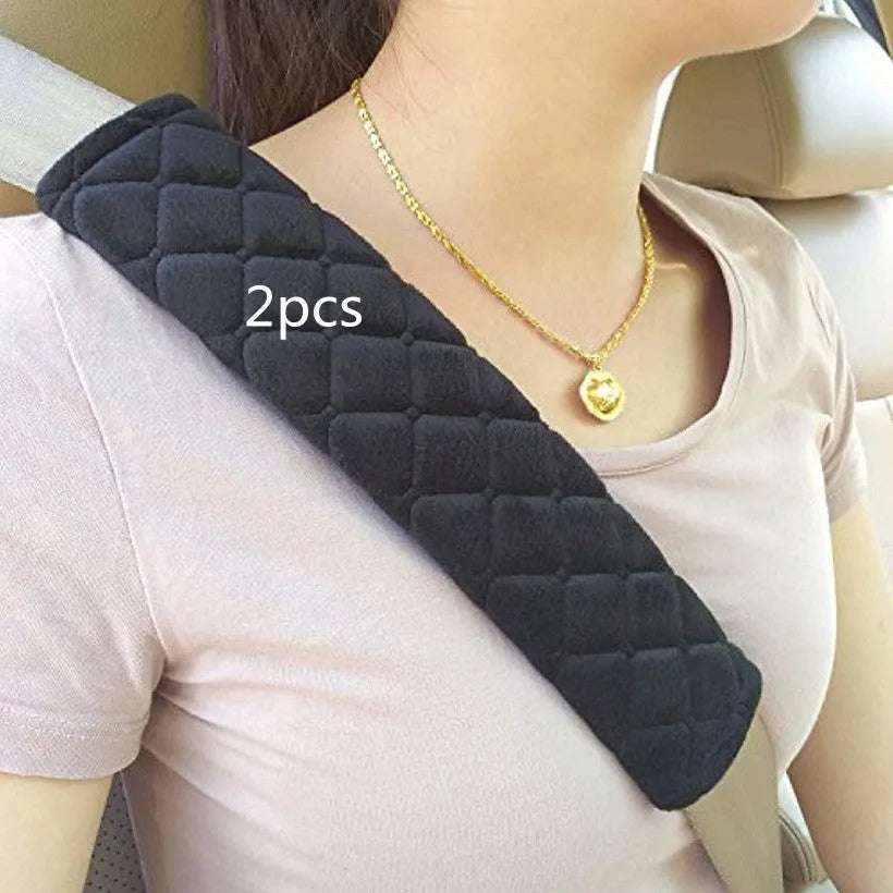 Car interior black cotton shoulder pad for children's seat belt, 26.5 x 6cm, two pads per pack