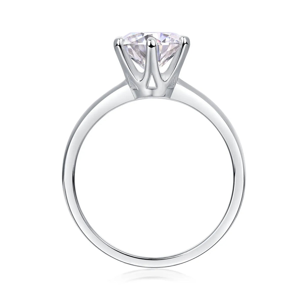 Classic six-prong moissanite wedding ring in S925 silver with platinum plating, GRA certified, 1-5 carat options
