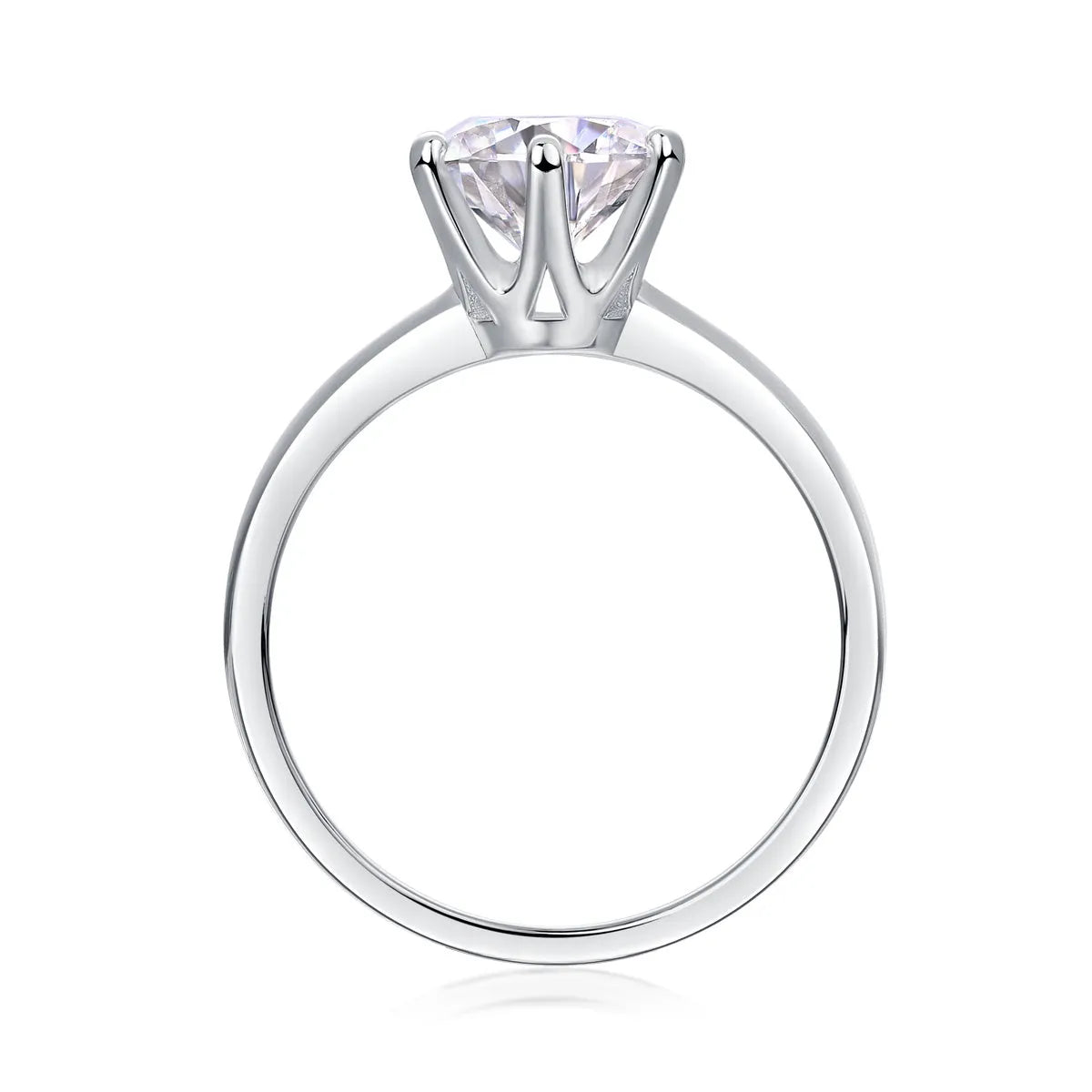 Classic six-prong moissanite wedding ring in S925 silver with platinum plating, GRA certified, 1-5 carat options