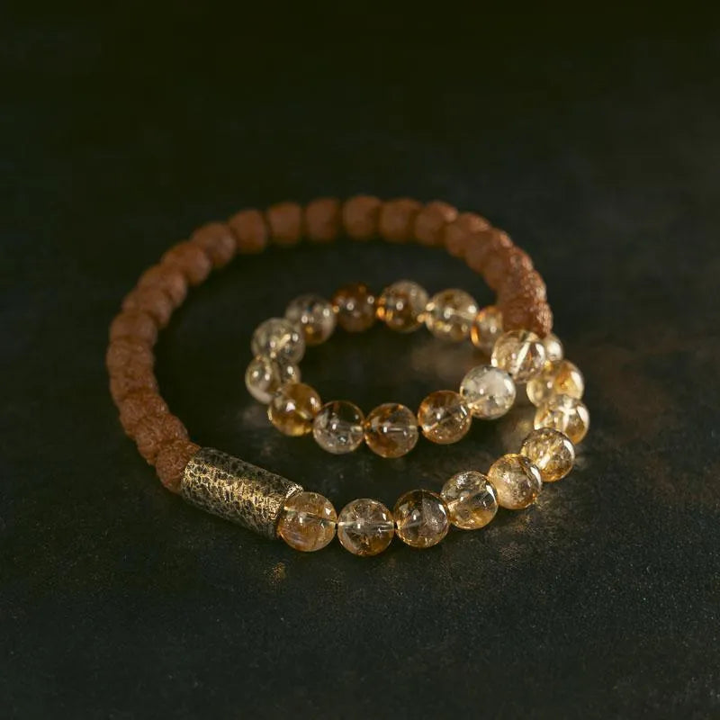 Original Retro personalised LCD double circle bracelet in citrine colour on wrist.