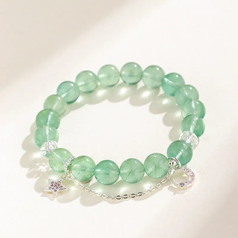 Green fluorite and white crystal princess bracelet with electroplated finish and Korean diamond style