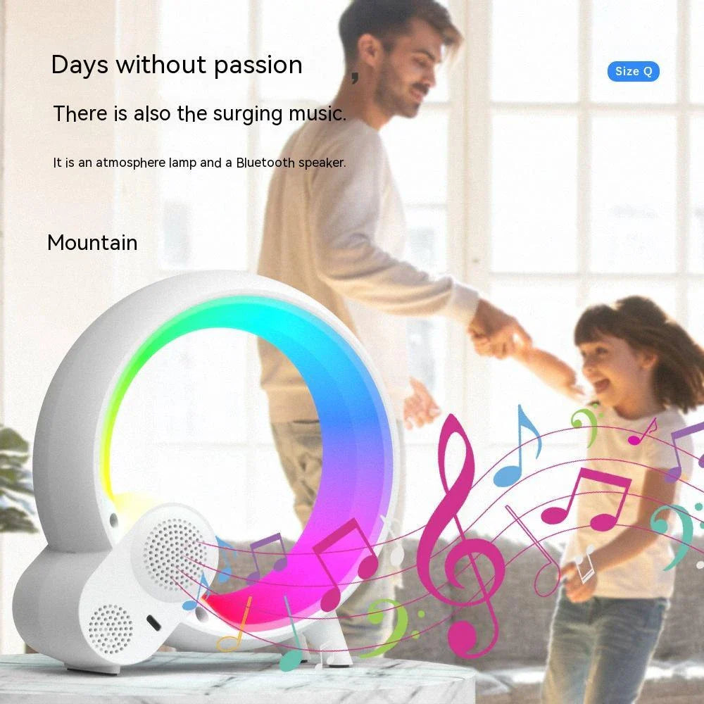 Sunrise-simulating alarm clock with Bluetooth connectivity, soothing white noise, and customizable RGB lighting for a relaxing sleep and wake-up experience