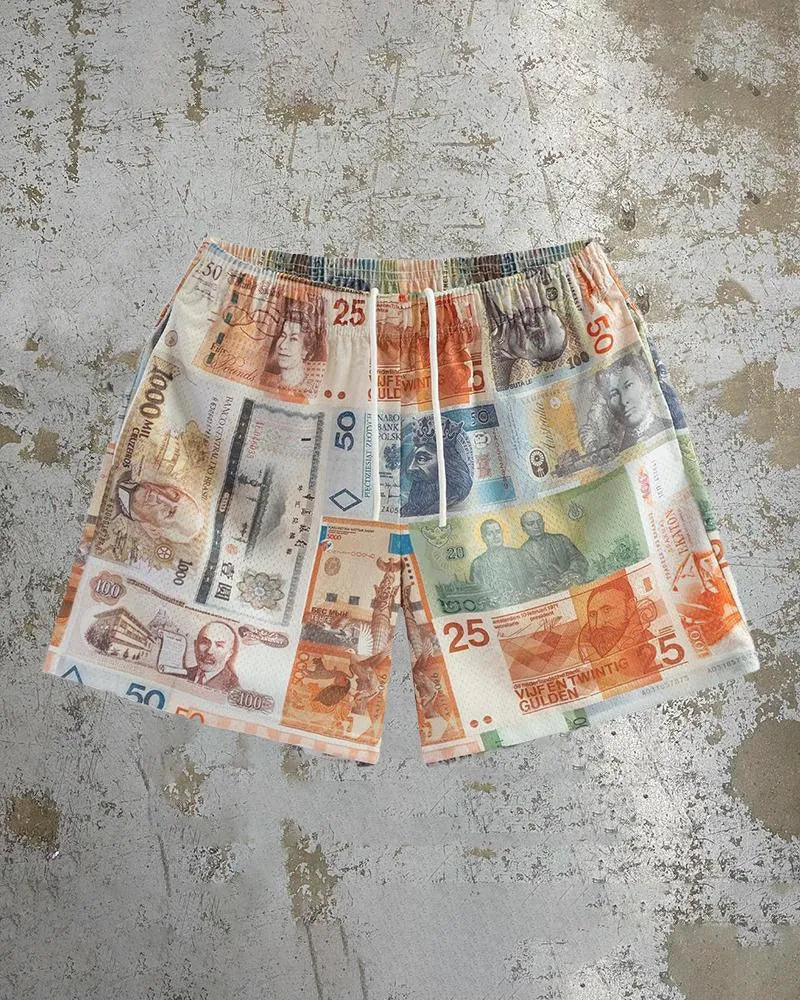 Men's quick-drying digital print beach shorts in loose fit with elastic waistband