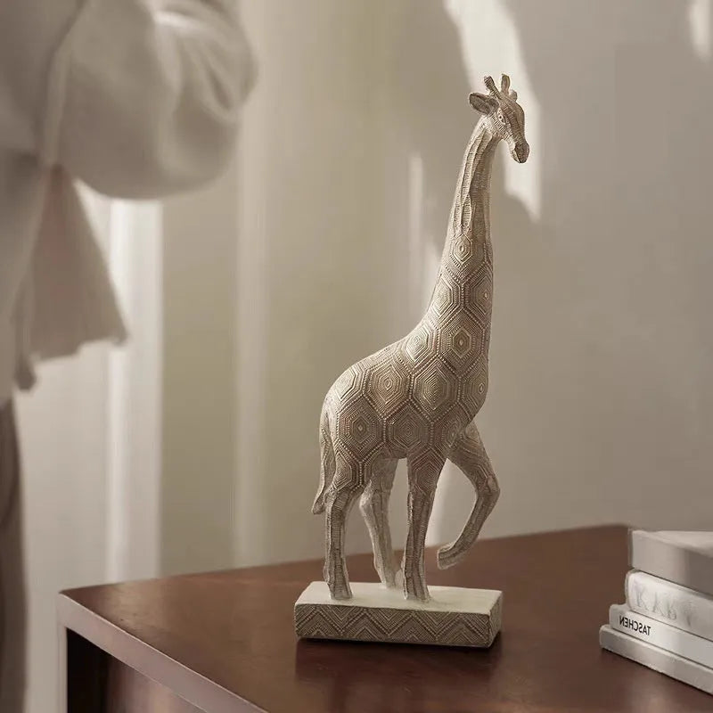 Wood colour European style giraffe ornament resin craft decoration measuring 30.5 cm tall