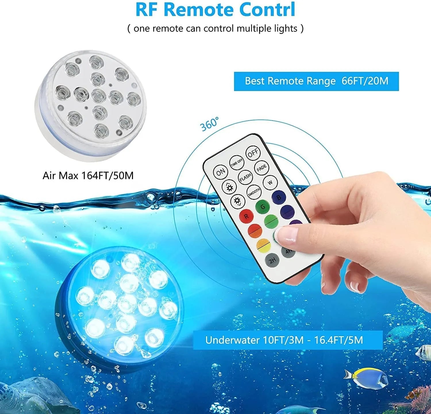 Remote control colour-changing diving light with IP68 waterproof rating for garden decoration