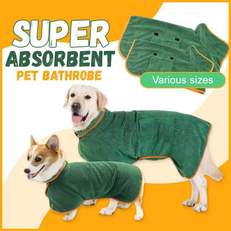 Blue dog bathrobe made of microfiber with adjustable hook and loop strap for drying after bath
