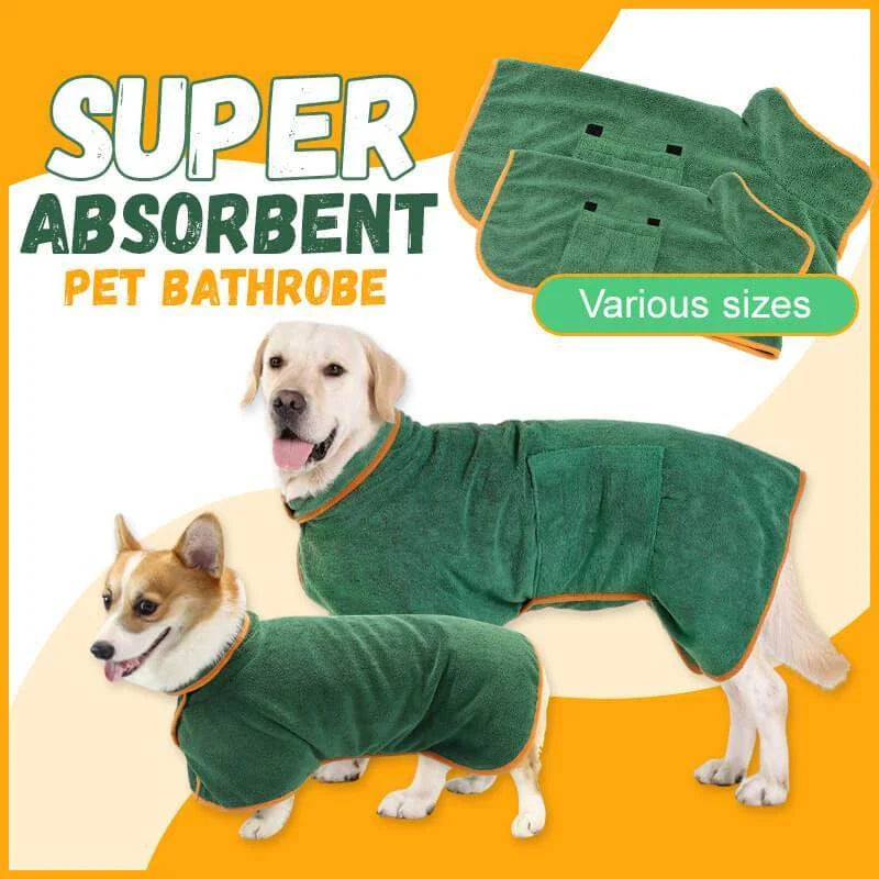 Absorbent pet bathrobe with waist-wrapped microfiber for fast drying, available in multiple colors and sizes