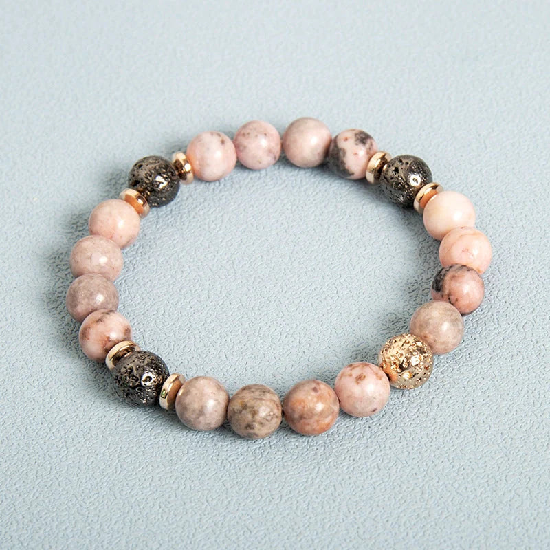Pink Zebra Haematite Spacer Beaded Bracelet with natural stone powder and geometric design