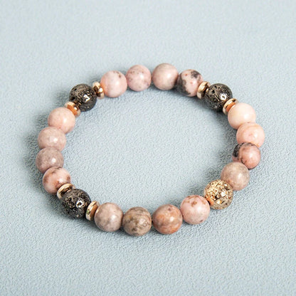 Pink Zebra Haematite Spacer Beaded Bracelet with natural stone powder and geometric design