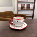 Korean ins style hand-painted ceramic cup and saucer set with red edge love cup floral pattern on saucer