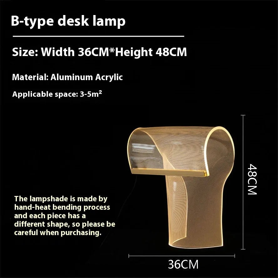 Irregular acrylic ribbon table lamp with artistic design, 360x480mm, neutral or warm light, UK plug