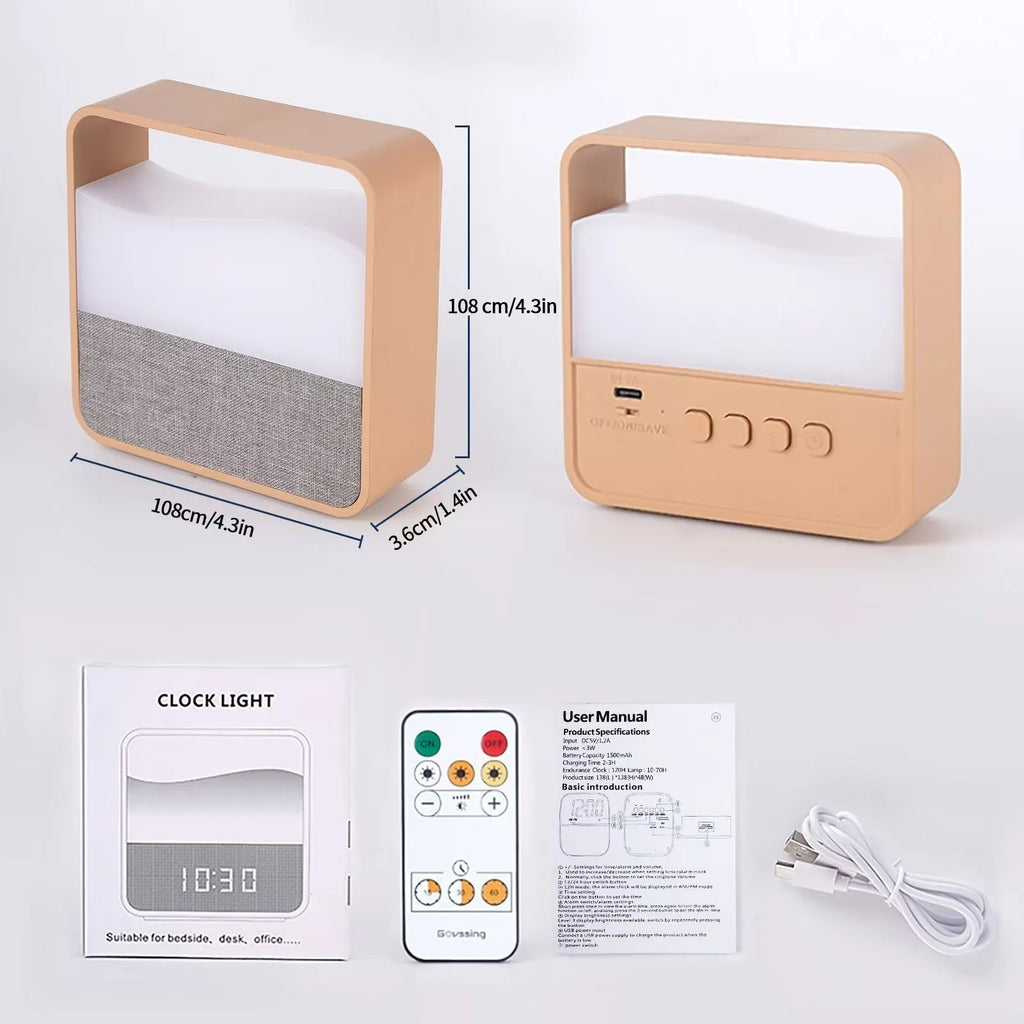 Wood grain remote control night lamp with warm white LED, 109x107x36mm, battery operated