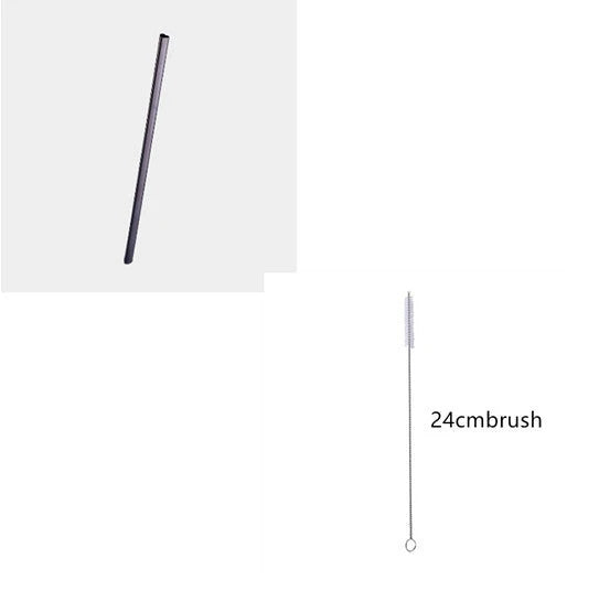 Reusable heart-shaped stainless steel straws in various colours with cleaning brush