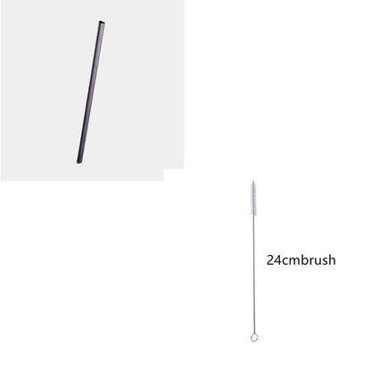 Reusable heart-shaped stainless steel straws in various colours with cleaning brush