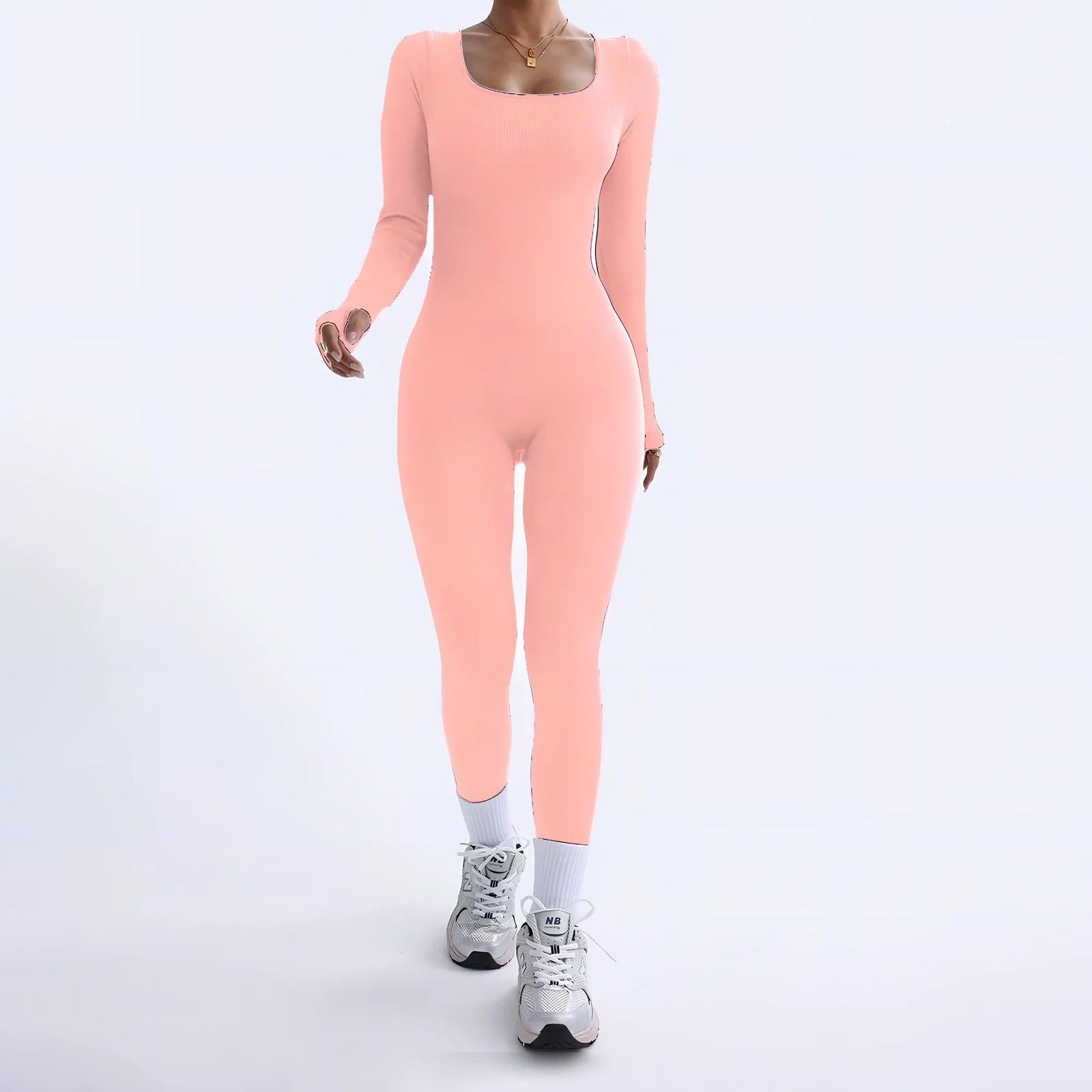 Black threaded square collar jumpsuit with slimming buttocks panel, cotton fabric, sizes S-3XL, 140cm length