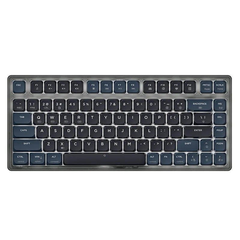 Ajazz AK832PRO green or tea coloured compact mechanical keyboard with RGB backlighting on a desk.