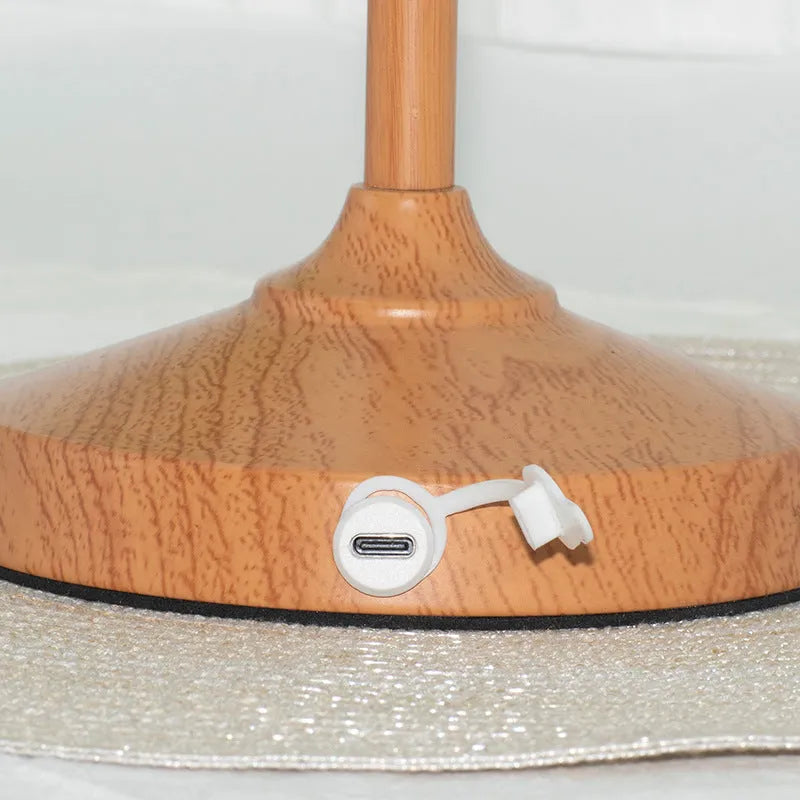 American retro charging lamp with straight rod wood colour finish and USB cable