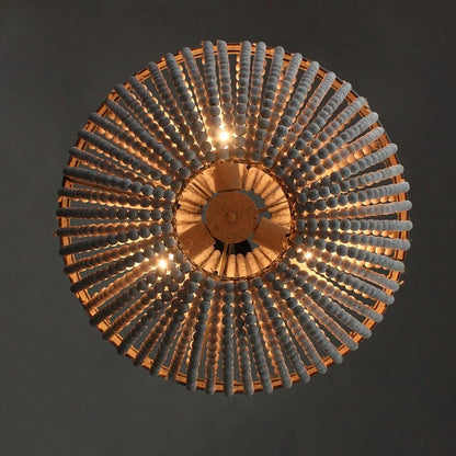 Distressed wooden bead chandelier with antique finish in retro American style for living room lighting