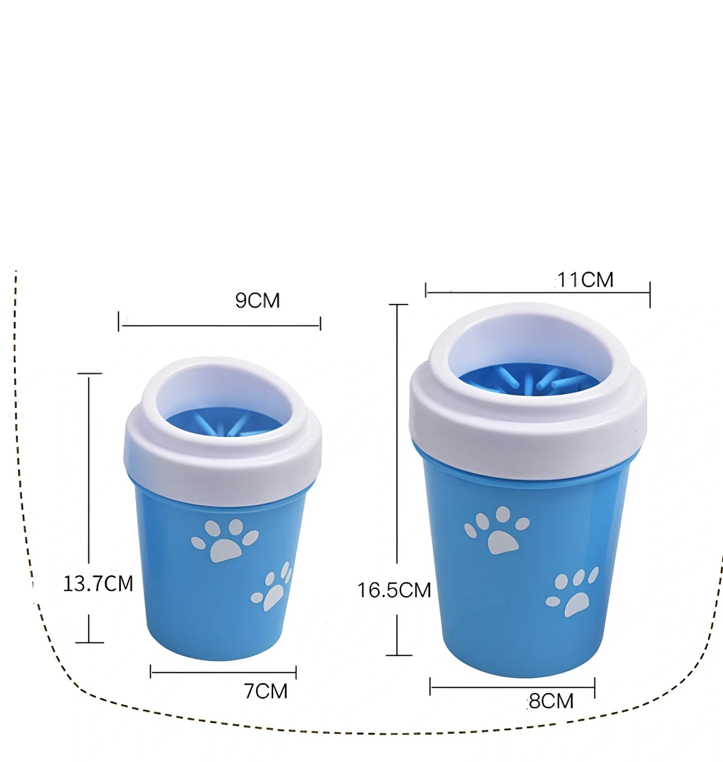 Blue silicone dog paw cleaning cup with soft bristles and stable base design