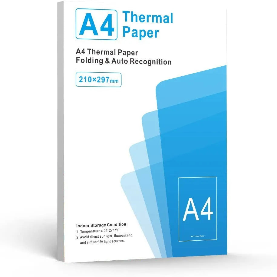 White A4 thermal printer paper sheets in packaging for office document printing
