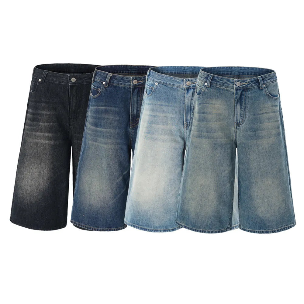 Men's loose straight-leg cropped denim shorts in multiple colour options