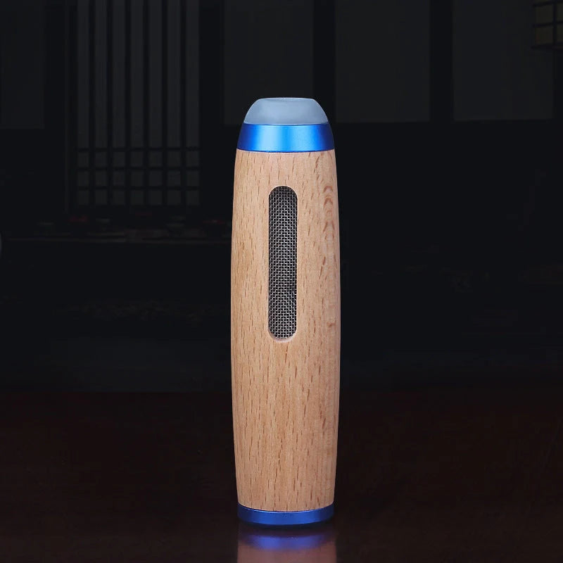 Vintage walnut wood cigarette case with keychain clip in golden and silver finishes