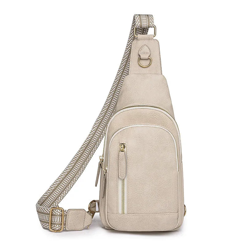 Soft brown PU leather women's crossbody messenger bag with an open front pocket and strap.