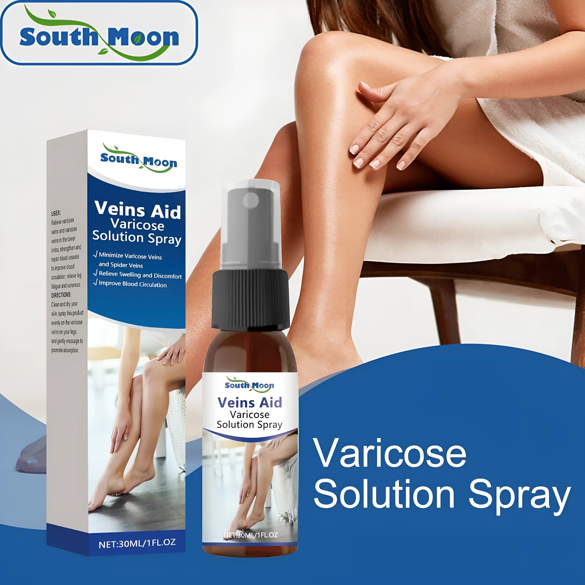 30ml leg care massage spray bottle with spray mechanism containing menthol, ginger and horse chestnut extracts