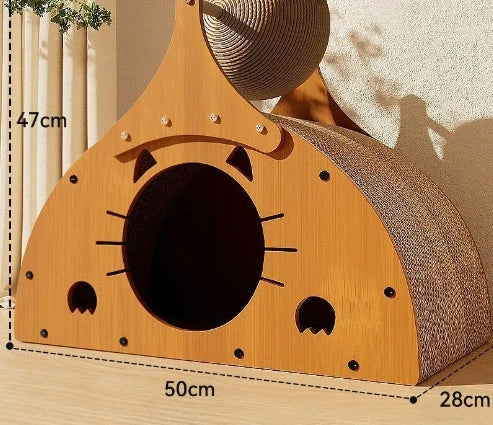 Durable sisal cat scratch board with integrated nest, perfect for protecting furniture and providing comfort for your cat