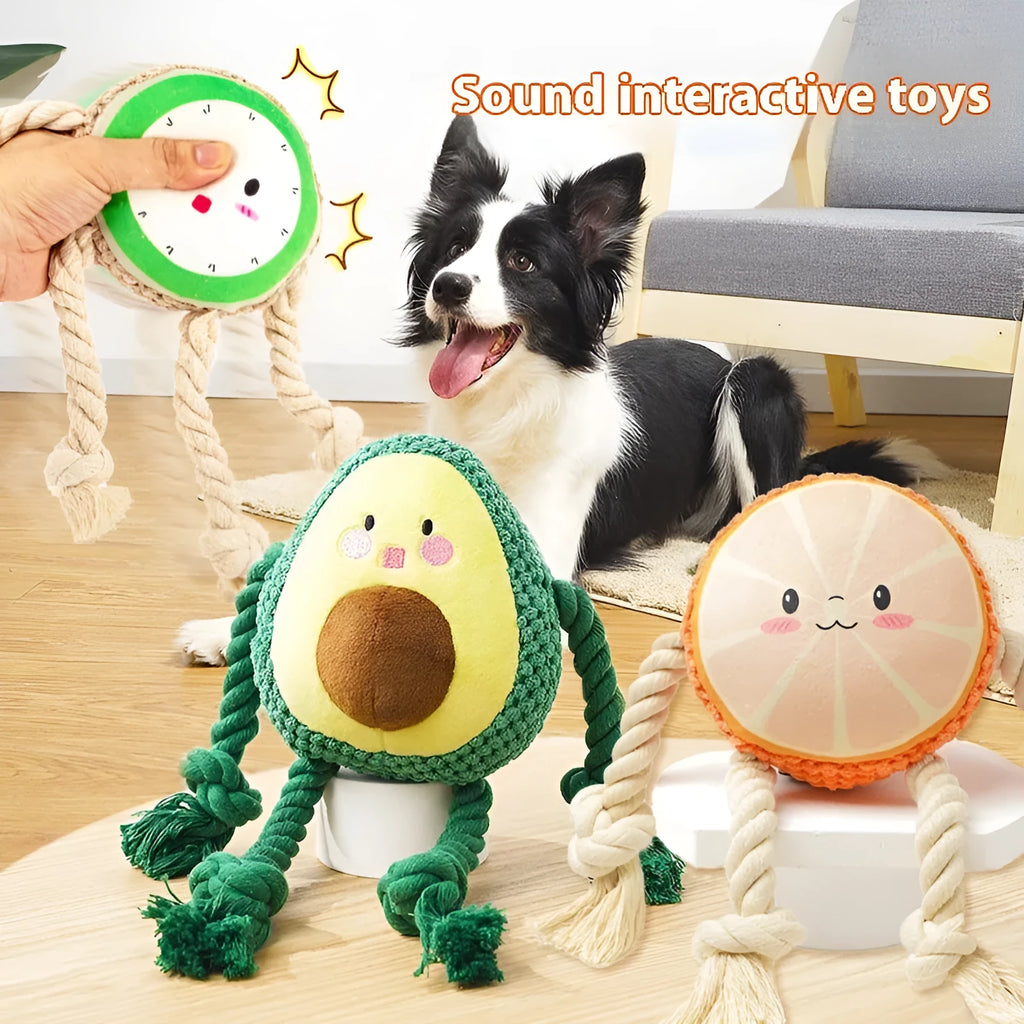 Green plush dog toy with interactive sound and bite resistance, 14cm size