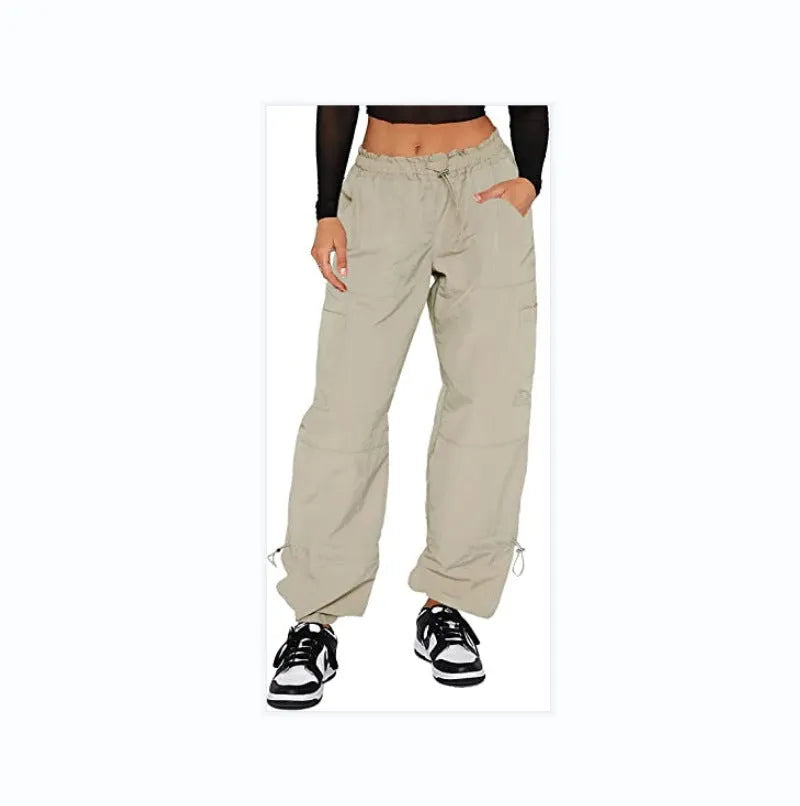 Men's loose-fit straight-leg cargo casual trousers in black with multiple utility pockets on the legs.