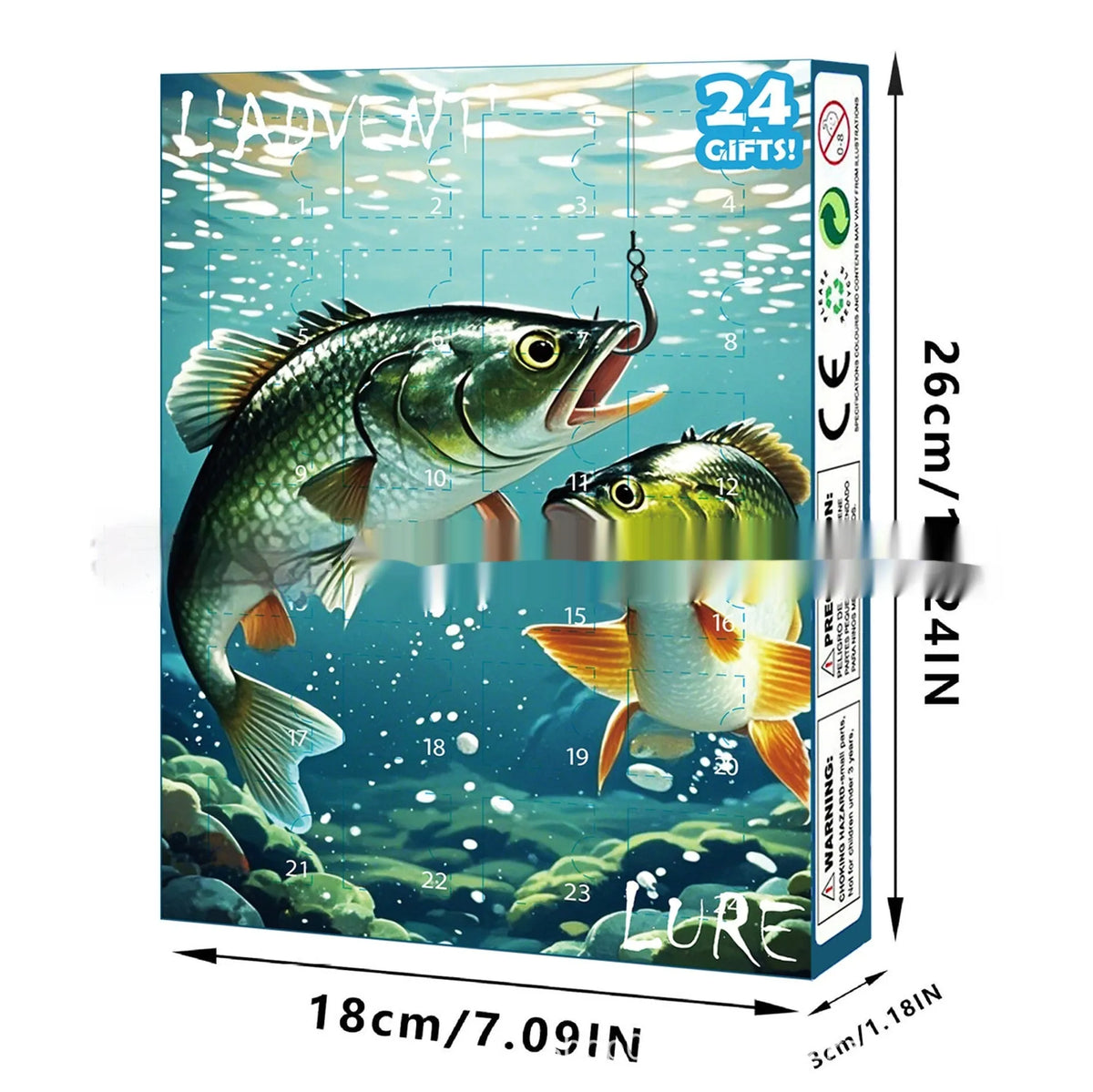 Metal fishing advent calendar blind box 24 countdown 26x18x3cm unisex middle-aged angler gift
